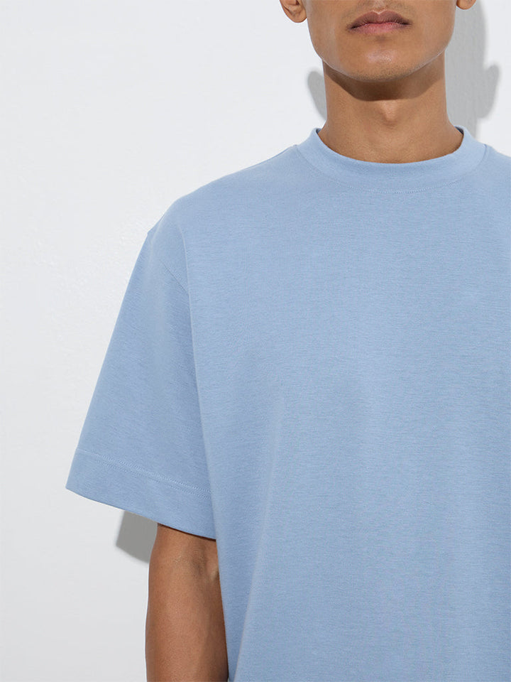 Studiofit Dusty Blue Relaxed-Fit Cotton-Blend T-Shirt