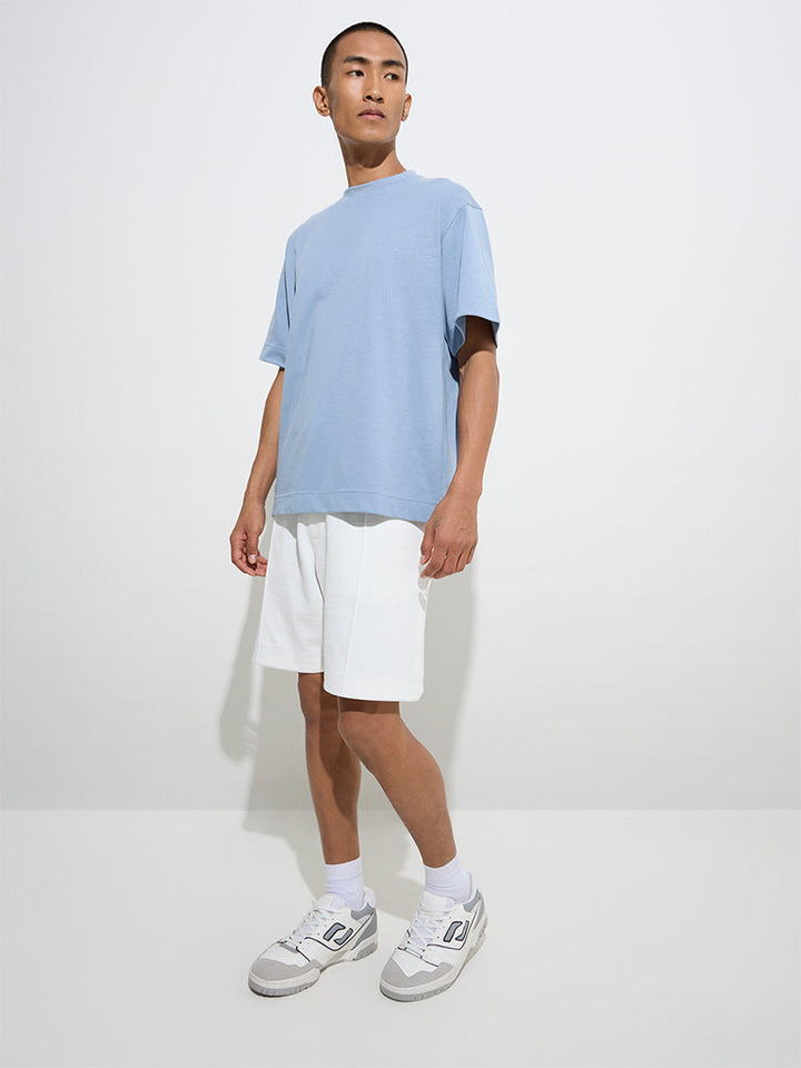 Studiofit Dusty Blue Relaxed-Fit Cotton-Blend T-Shirt