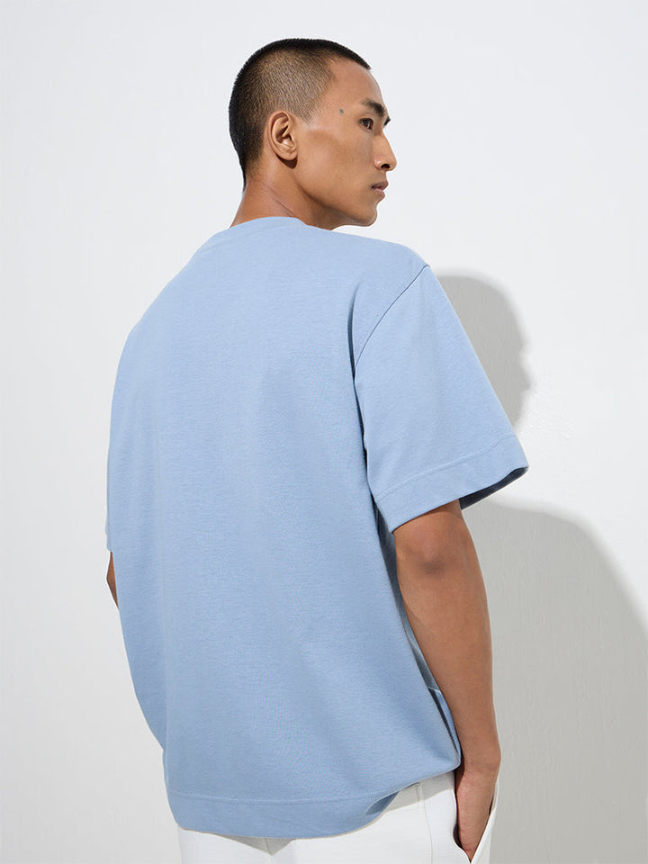 Studiofit Dusty Blue Relaxed-Fit Cotton-Blend T-Shirt