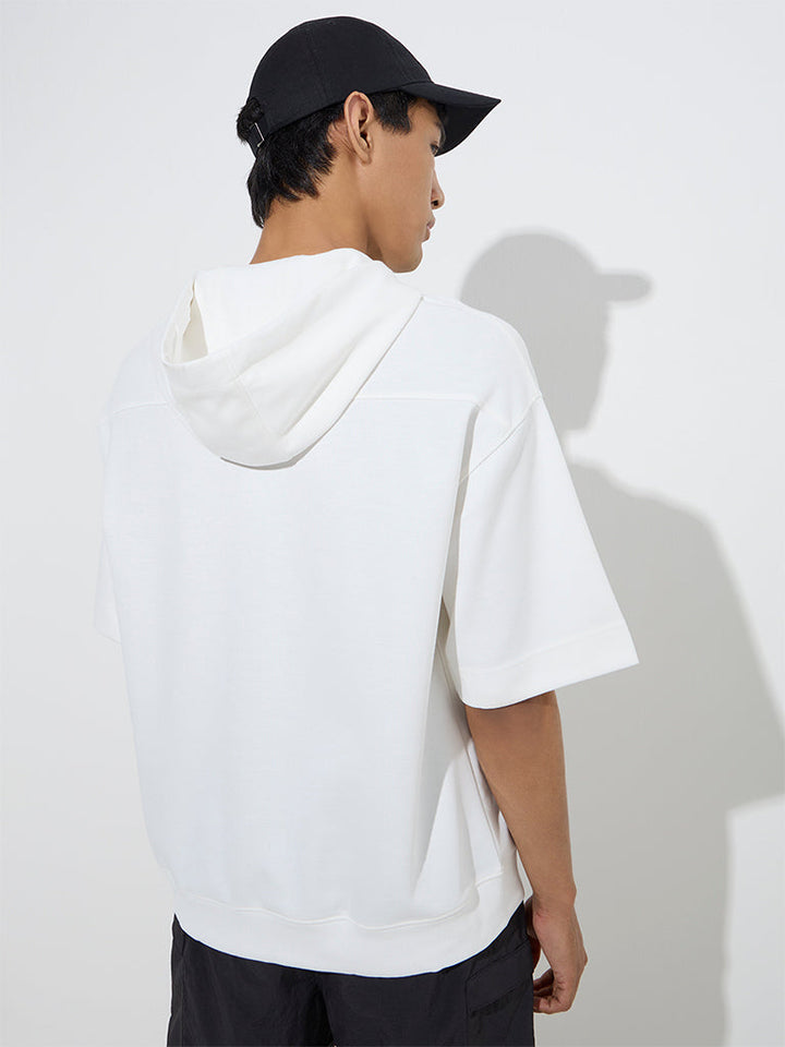 Studiofit White Embossed Relaxed-Fit Cotton-Blend Hoodie