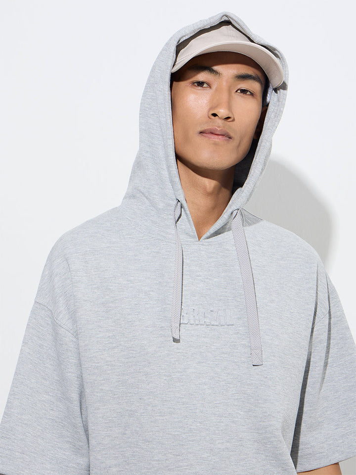 Studiofit Grey Relaxed-Fit Cotton-Blend Hoodie