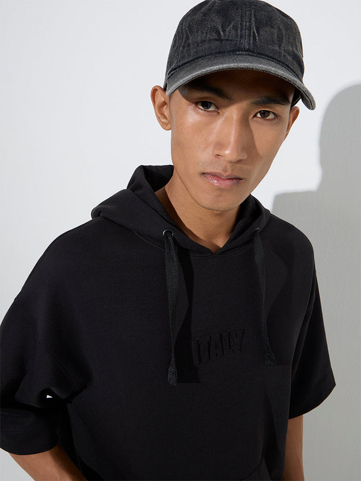 Studiofit Black Relaxed-Fit Cotton-Blend Hoodie