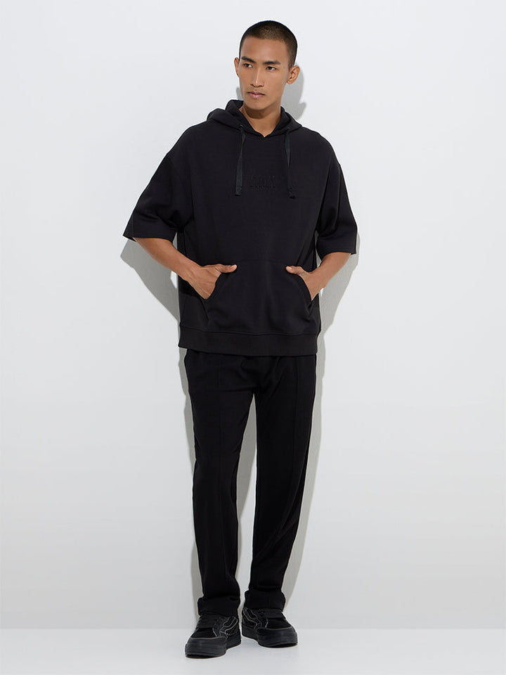 Studiofit Black Relaxed-Fit Cotton-Blend Hoodie
