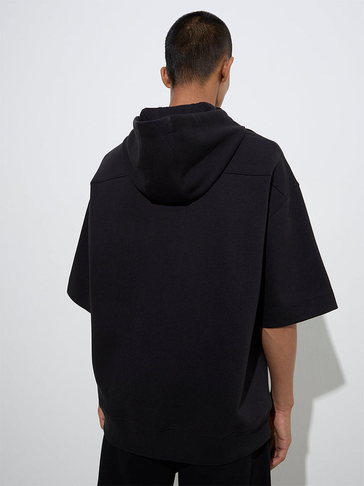 Studiofit Black Relaxed-Fit Cotton-Blend Hoodie