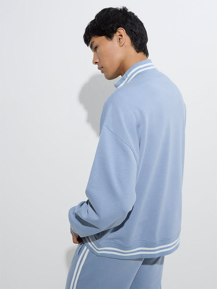 Studiofit Dusty Blue Quarter Zip Cotton-Blend Sweatshirt