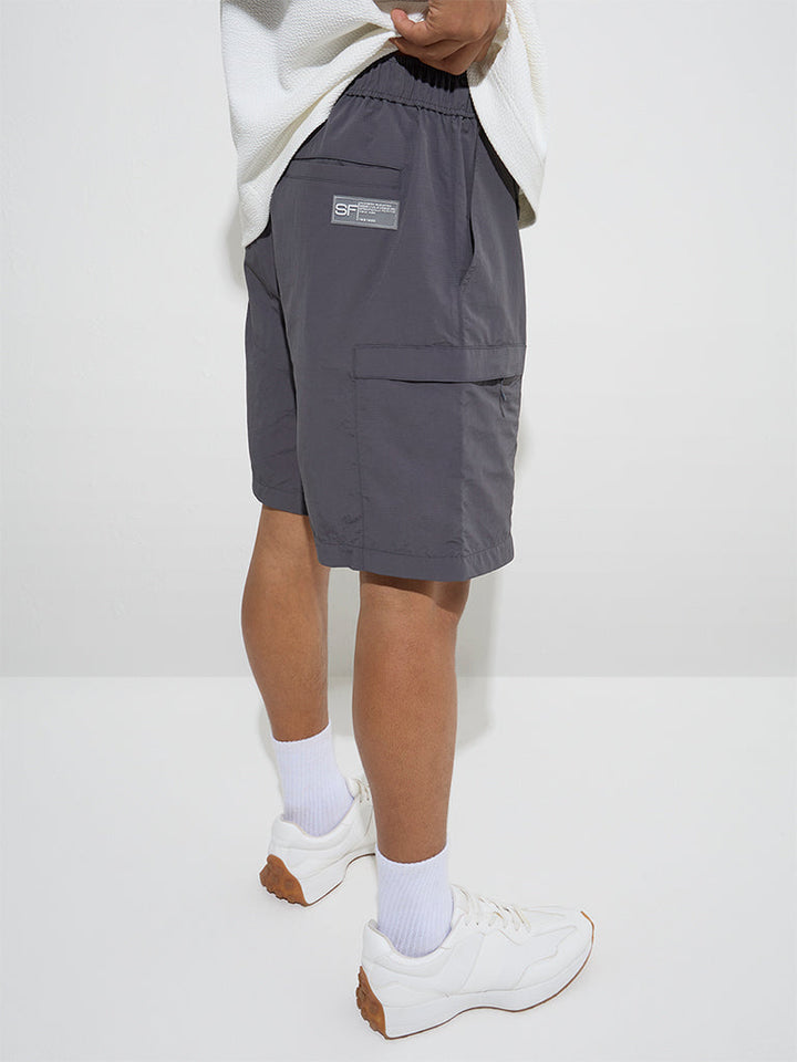 Studiofit Grey Relaxed-Fit Mid-Rise Shorts