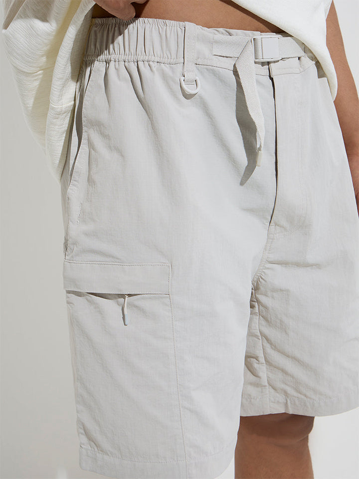 Studiofit Light Grey Solid Relaxed-Fit Mid-Rise Shorts