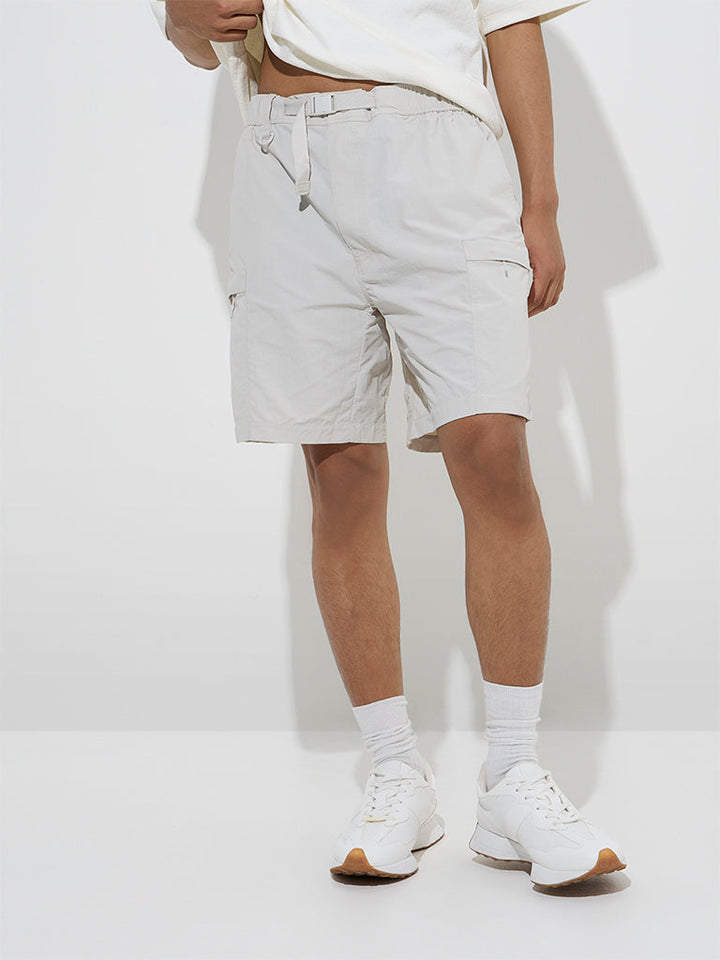 Studiofit Light Grey Solid Relaxed-Fit Mid-Rise Shorts