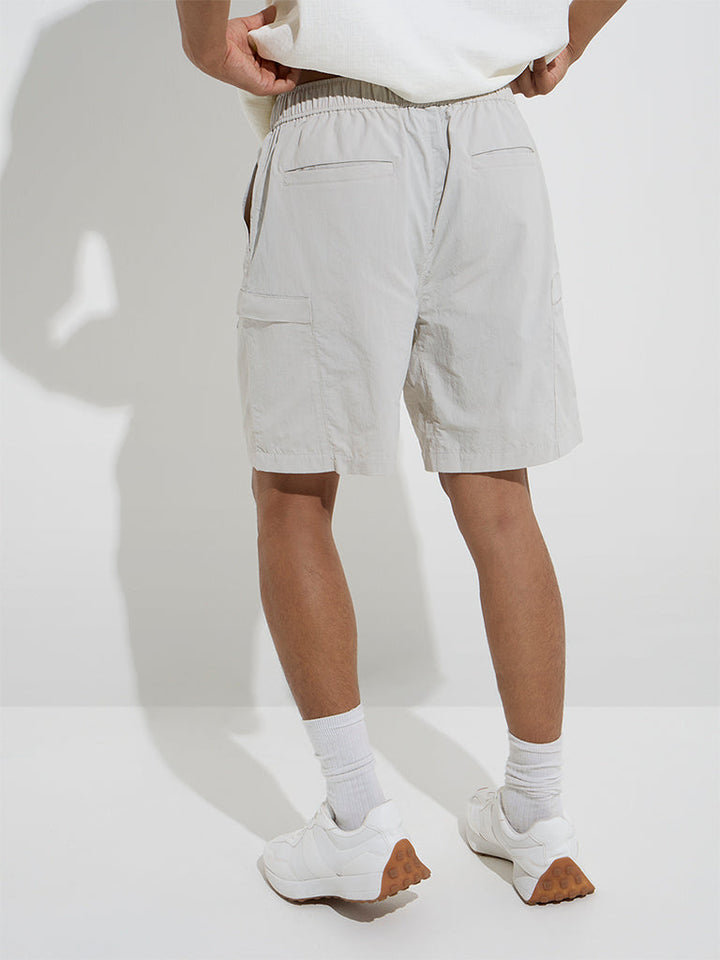 Studiofit Light Grey Solid Relaxed-Fit Mid-Rise Shorts
