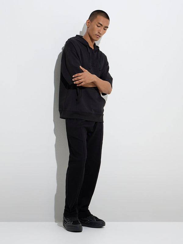 Studiofit Black Relaxed-Fit Mid-Rise Cotton-Blend Track Pants