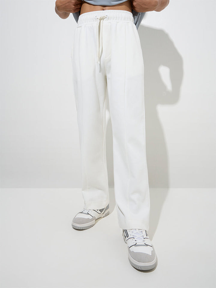 Studiofit White Relaxed-Fit Cotton-Blend Mid-Rise Track Pants