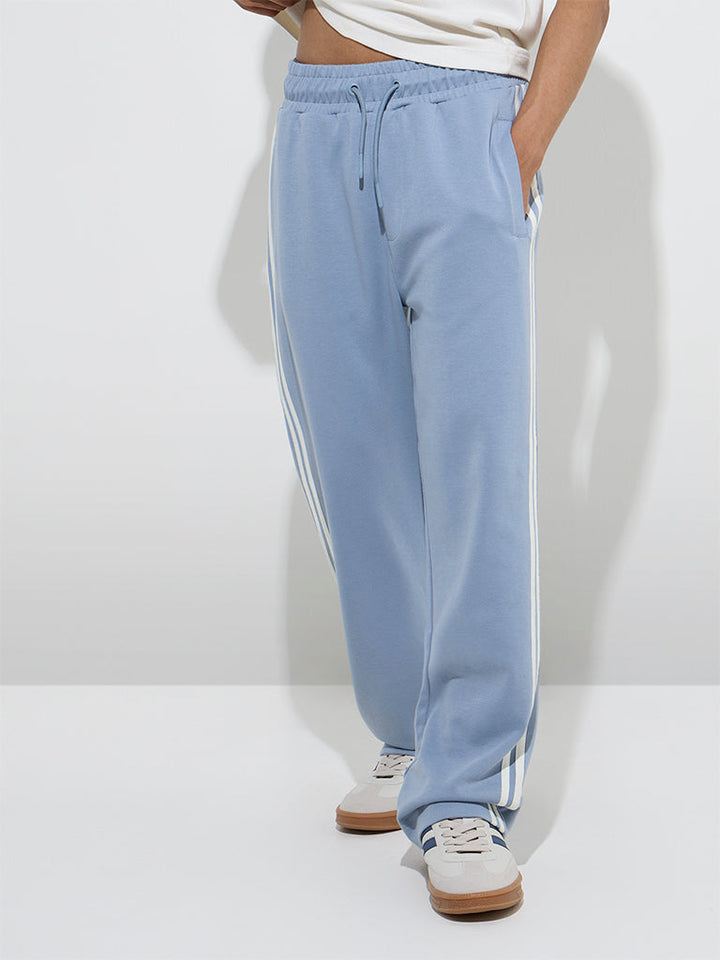 Studiofit Dusty Blue Relaxed-Fit Cotton-Blend Track Pants
