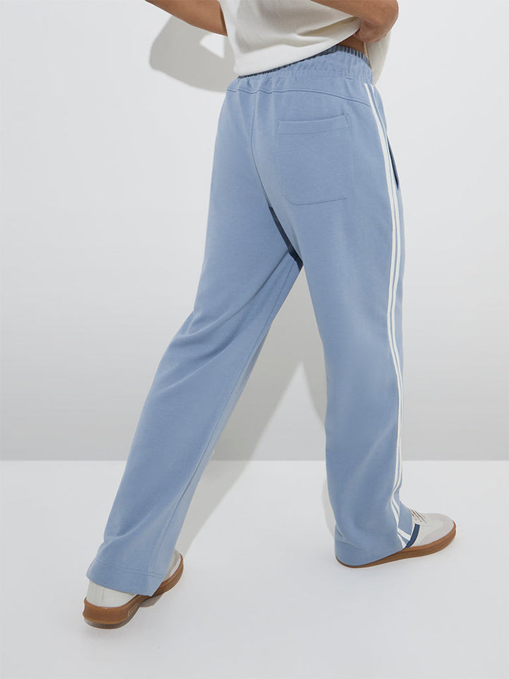 Studiofit Dusty Blue Relaxed-Fit Cotton-Blend Track Pants