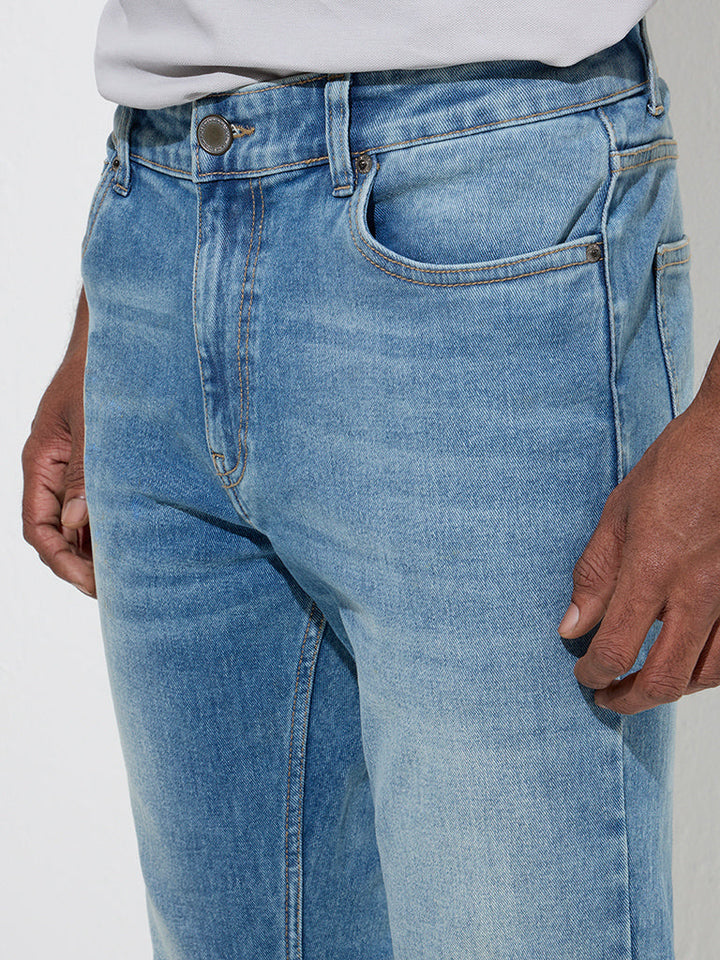 WES Casuals Blue Washed Slim-Fit Mid-Rise Jeans