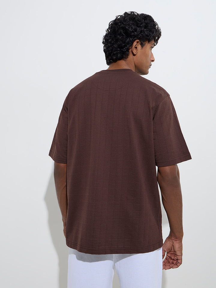 WES Lounge Dark Brown Relaxed-Fit Cotton-Blend T-Shirt
