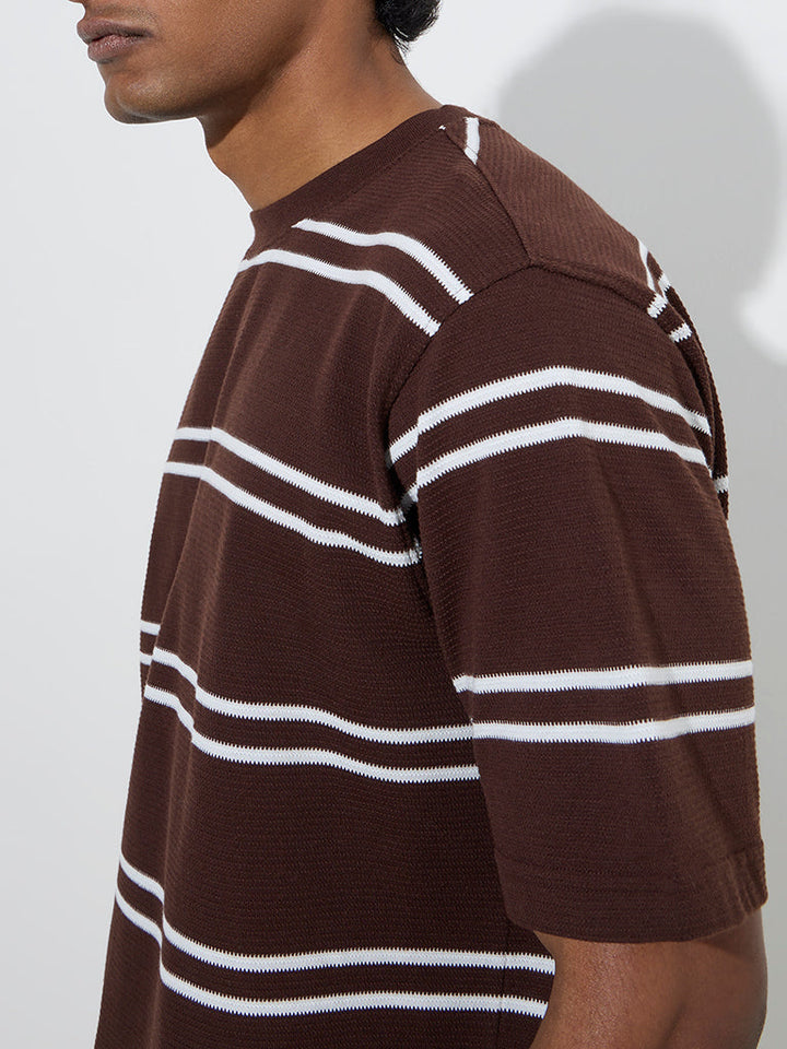 WES Lounge Dark Brown Relaxed-Fit Cotton-Blend T-Shirt