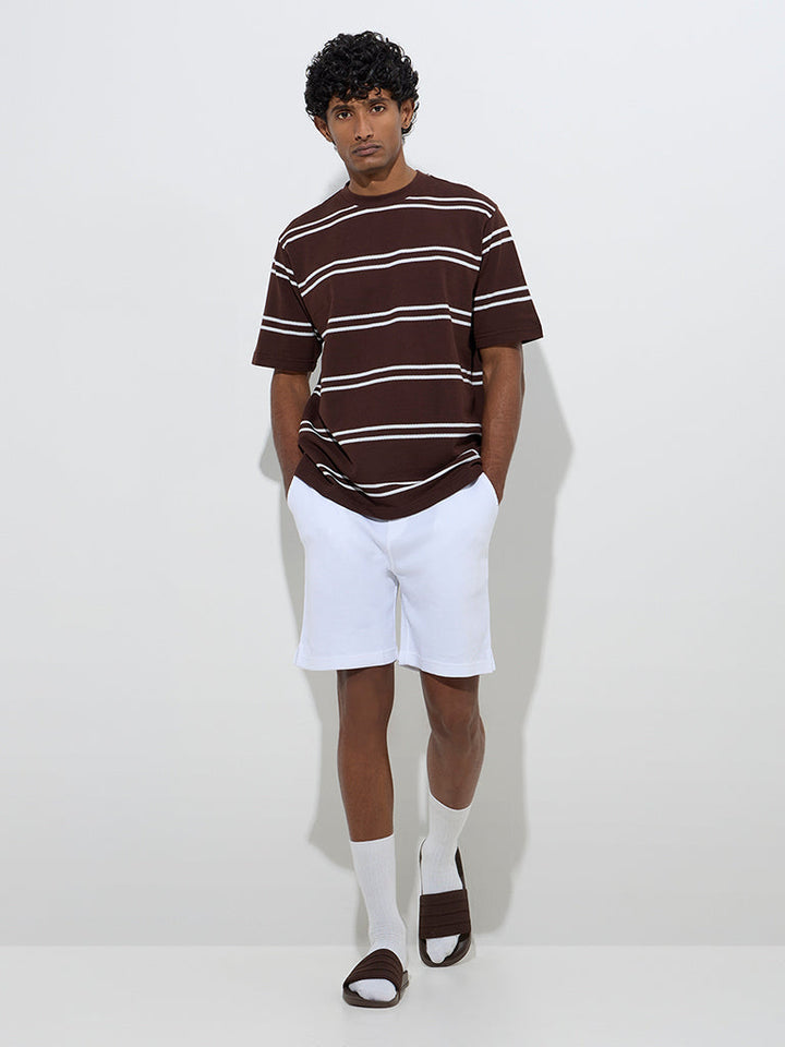 WES Lounge Dark Brown Relaxed-Fit Cotton-Blend T-Shirt