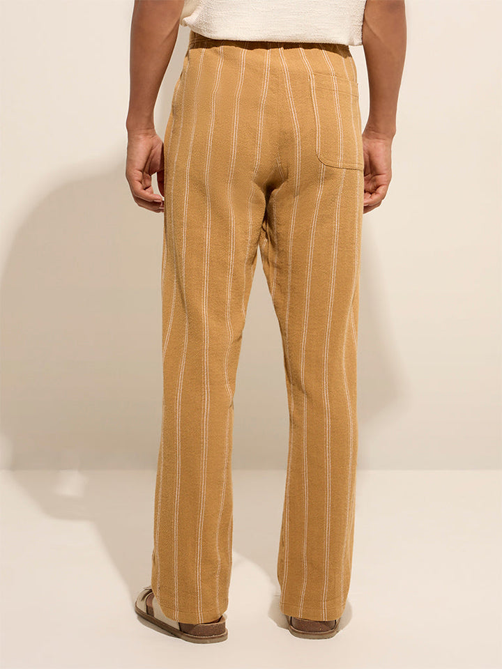 ETA Mustard Striped Relaxed-Fit Mid-Rise Cotton Chinos