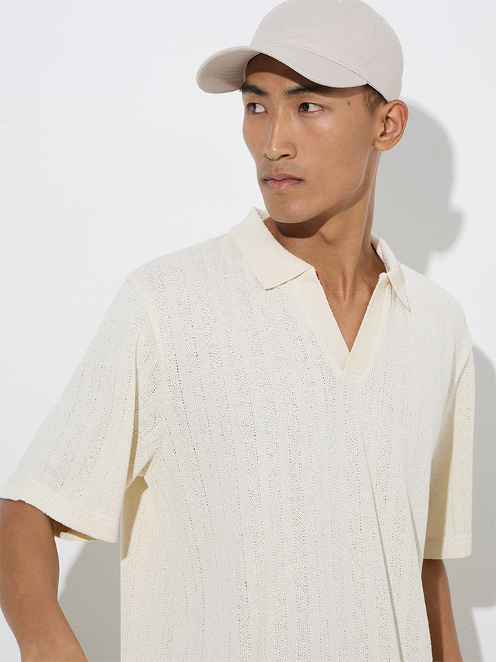 ETA Off-White Knit-Textured Relaxed-Fit Polo T-Shirt