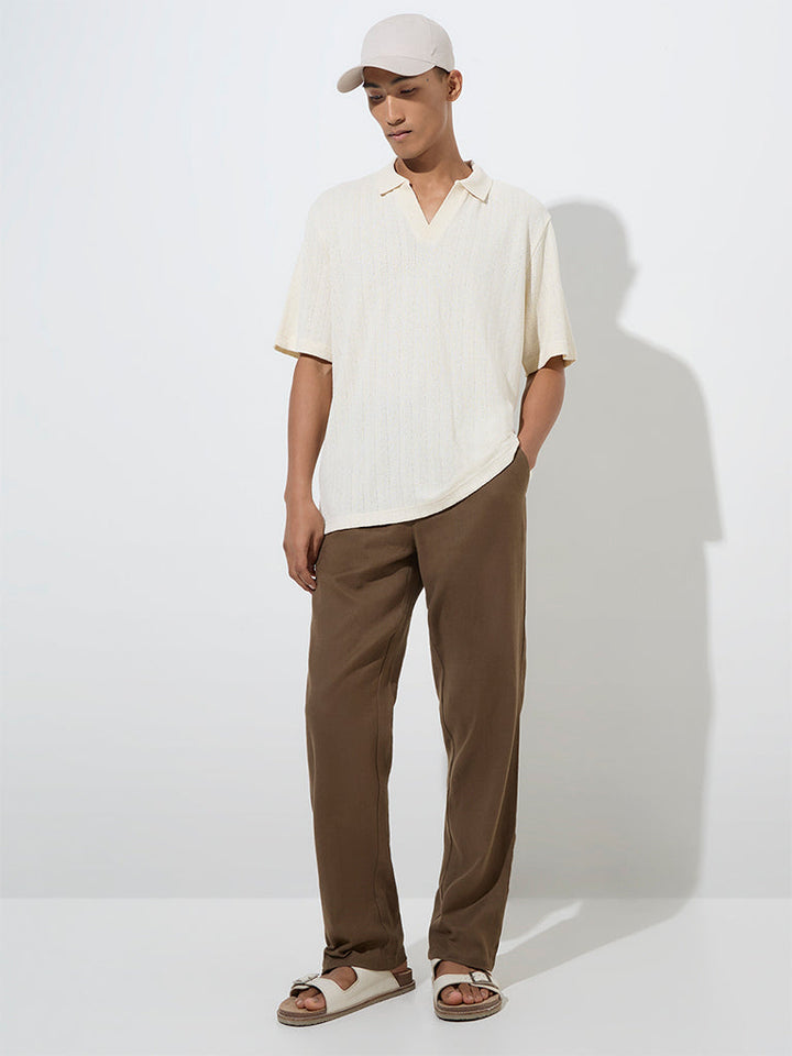 ETA Off-White Knit-Textured Relaxed-Fit Polo T-Shirt