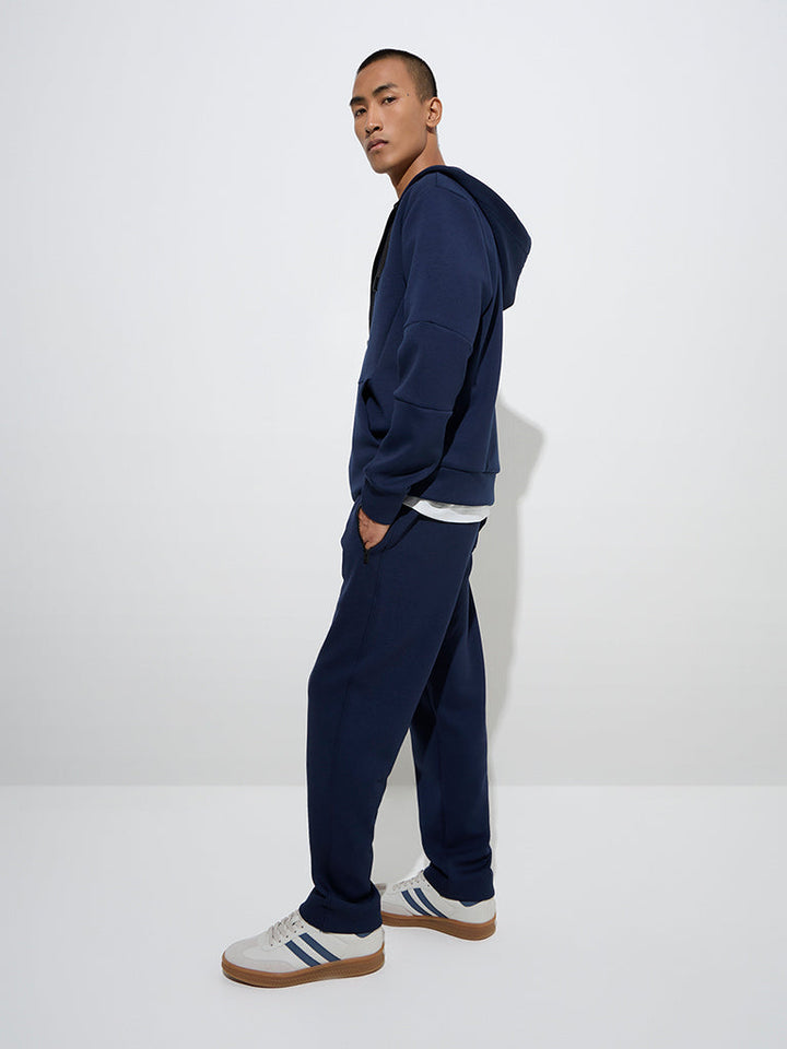 Studiofit Navy Relaxed-Fit Mid-Rise Cotton-Blend Track Pants