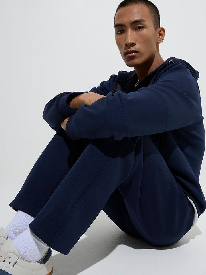 Studiofit Navy Relaxed-Fit Mid-Rise Cotton-Blend Track Pants