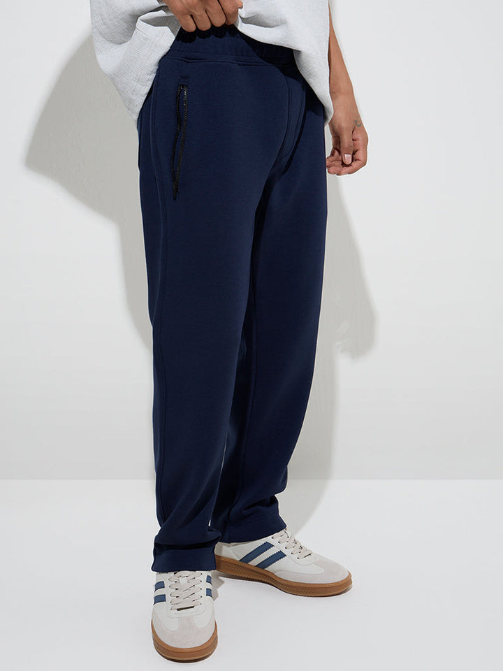 Studiofit Navy Relaxed-Fit Mid-Rise Cotton-Blend Track Pants