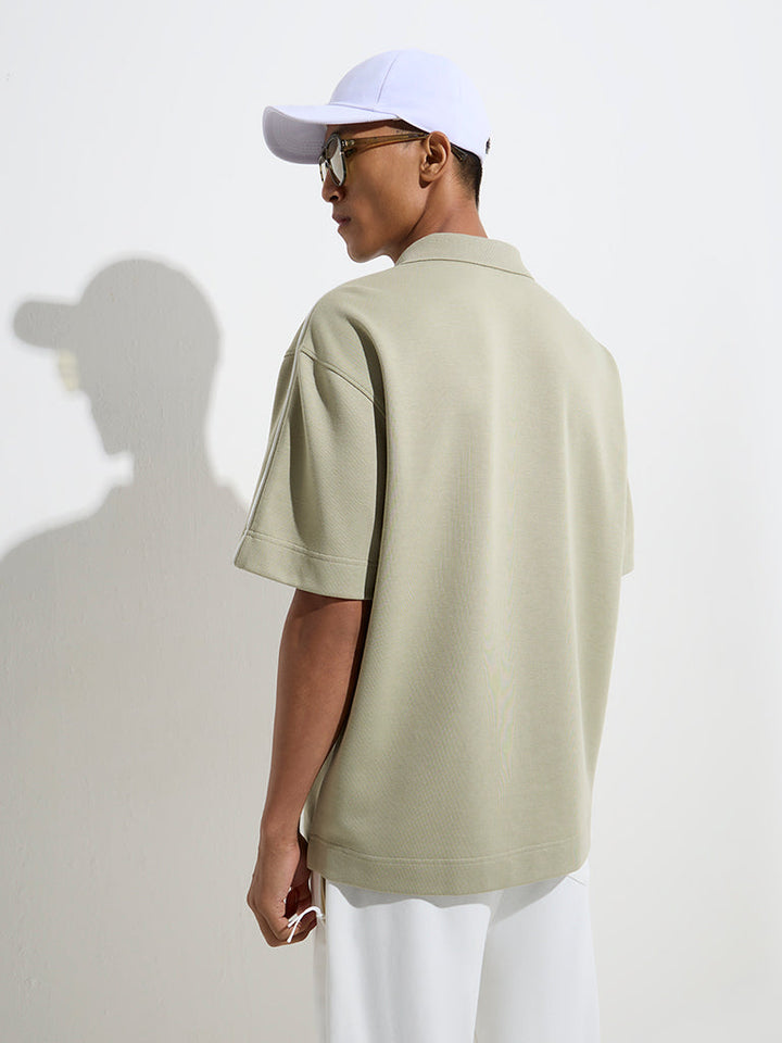 Studiofit Sage Text Design Relaxed-Fit Cotton-Blend Polo T-Shirt