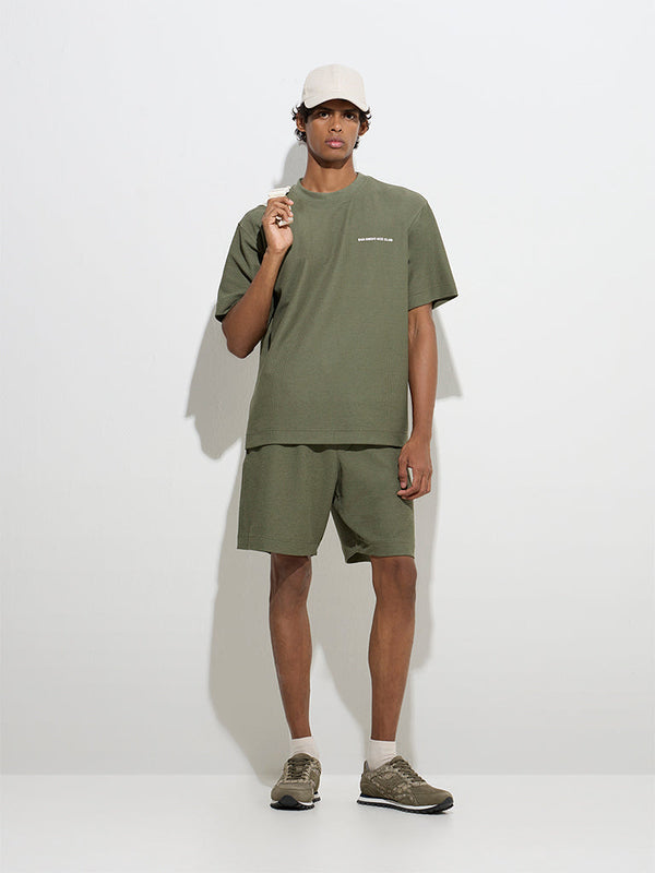 Studiofit Olive Text Design Relaxed-Fit T-Shirt