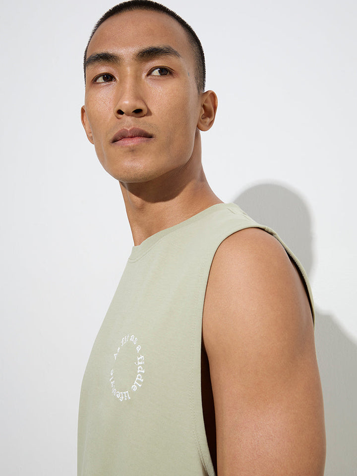 Studiofit Sage Text Design Relaxed-Fit Cotton-Blend T-Shirt