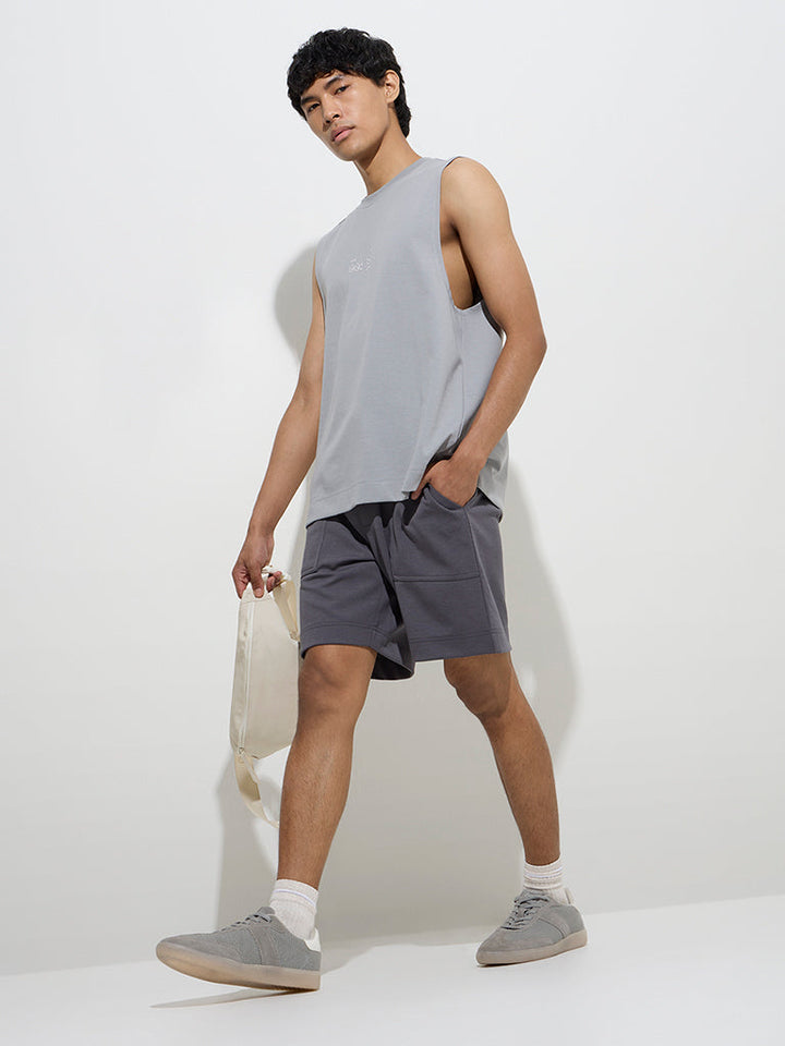 Studiofit Light Grey Printed Relaxed-Fit T-Shirt