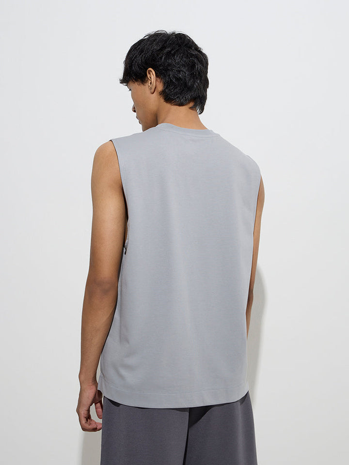 Studiofit Light Grey Printed Relaxed-Fit T-Shirt