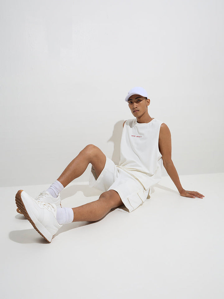 Studiofit Off-White Text Detailed Relaxed-Fit Cotton-Blend T-Shirt