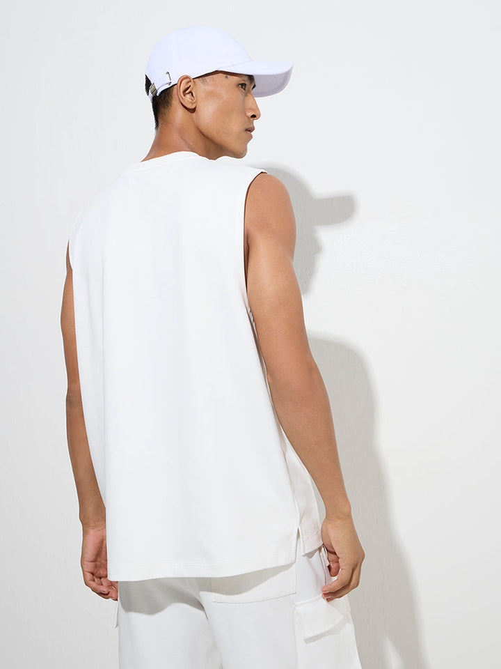 Studiofit Off-White Text Detailed Relaxed-Fit Cotton-Blend T-Shirt