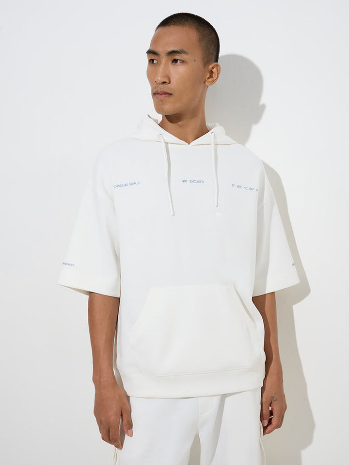 Studiofit White Text Design Relaxed-Fit Cotton-Blend Hoodie