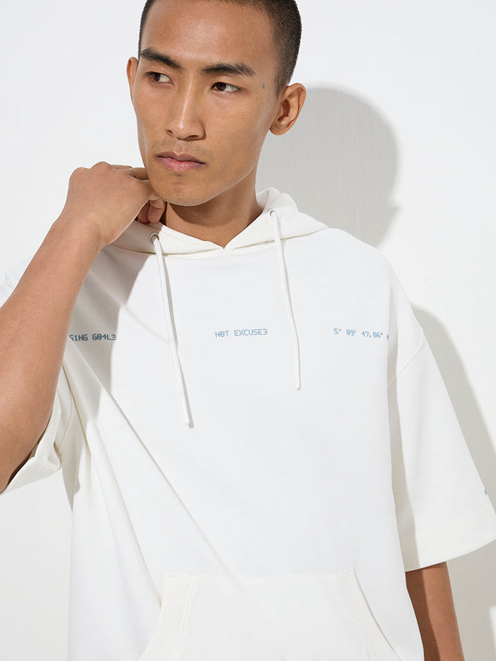 Studiofit White Text Design Relaxed-Fit Cotton-Blend Hoodie