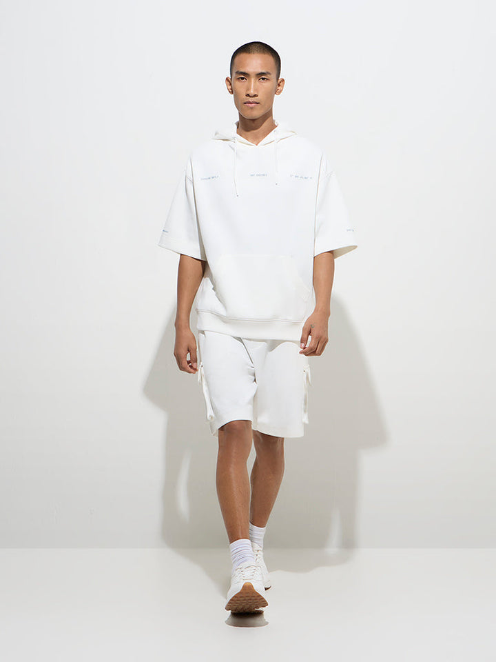 Studiofit White Text Design Relaxed-Fit Cotton-Blend Hoodie