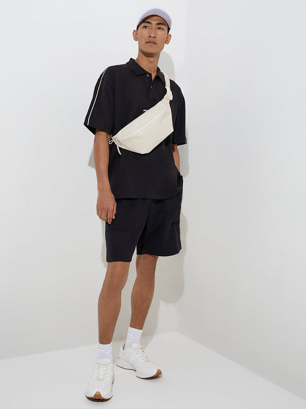 Studiofit Black Solid Relaxed-Fit Mid-Rise Shorts