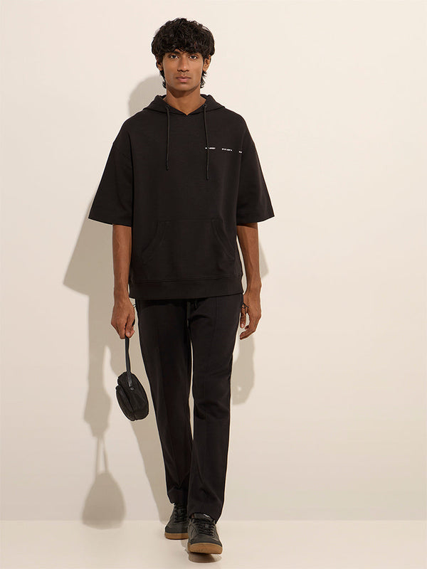 Studiofit Black Relaxed-Fit Mid-Rise Cotton Track Pants