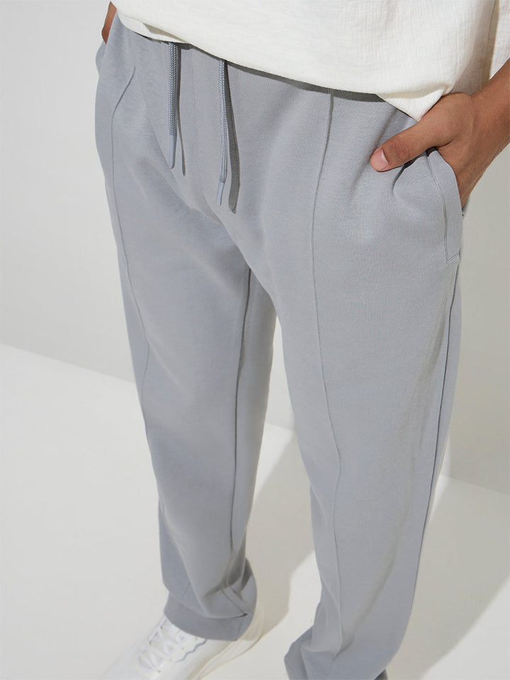 Studiofit Grey Relaxed-Fit Mid-Rise Cotton-Blend Track Pants