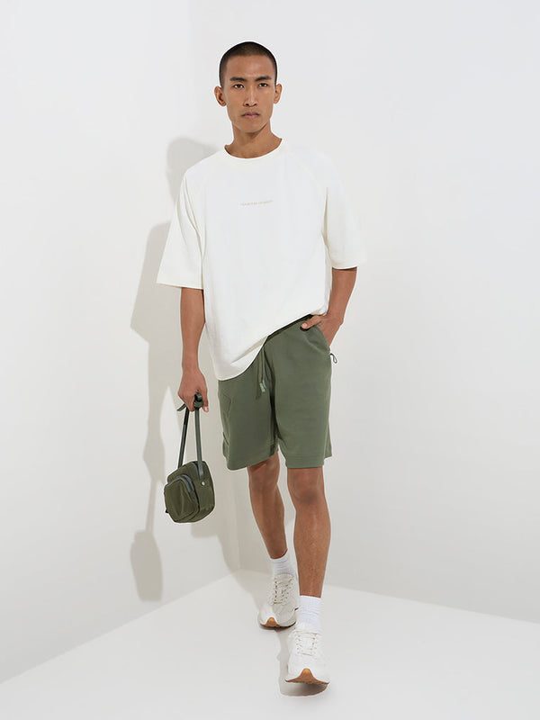 Studiofit Olive Relaxed-Fit Mid-Rise Cotton-Blend Shorts