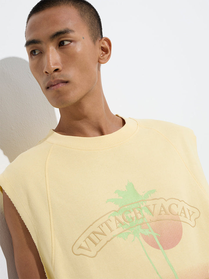 Nuon Yellow Text Printed Relaxed-Fit Cotton T-Shirt