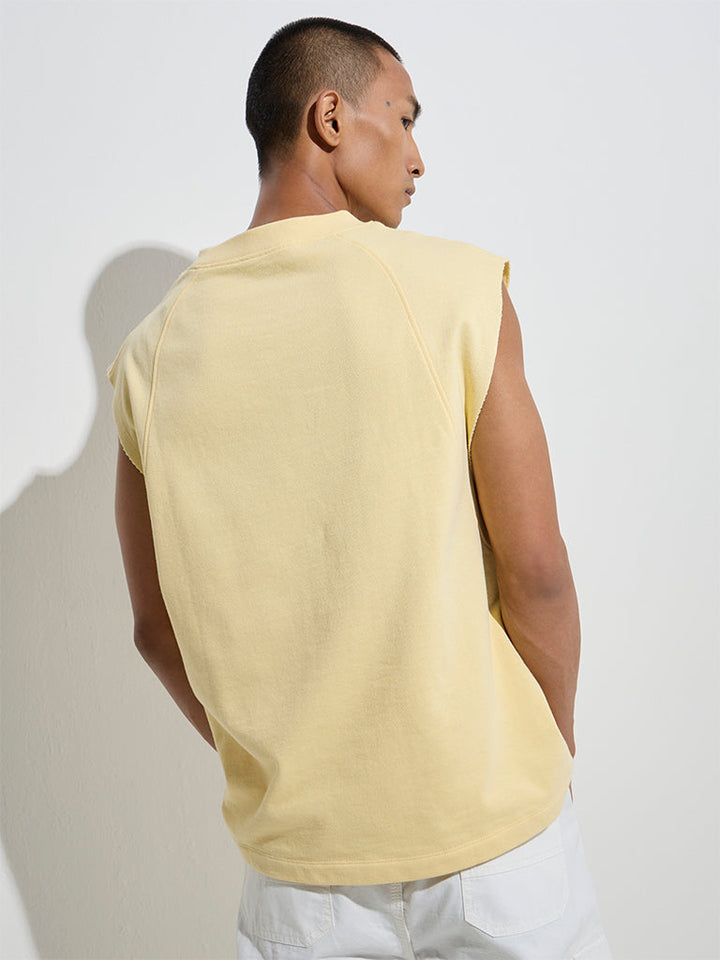 Nuon Yellow Text Printed Relaxed-Fit Cotton T-Shirt
