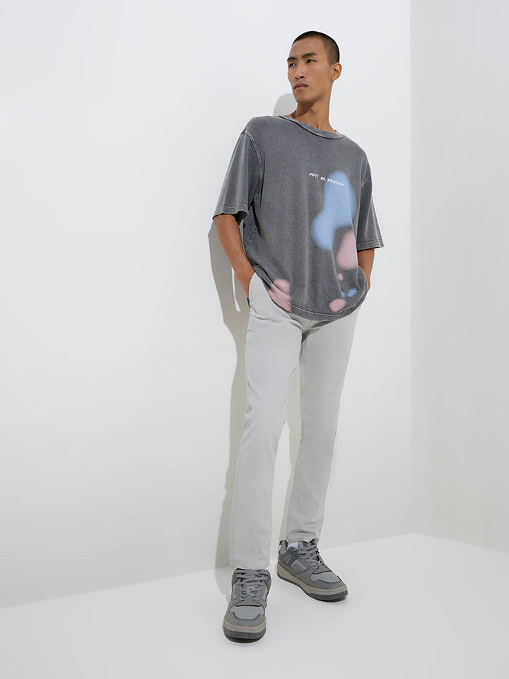 Nuon Grey Relaxed-Fit Mid-Rise Cotton-Blend Chinos