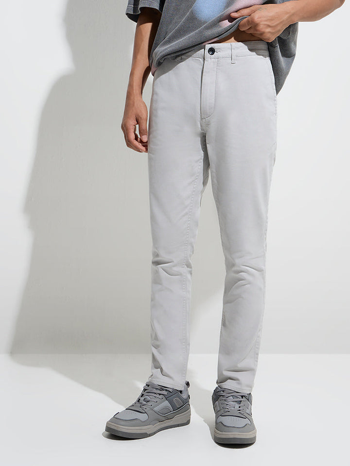 Nuon Grey Relaxed-Fit Mid-Rise Cotton-Blend Chinos