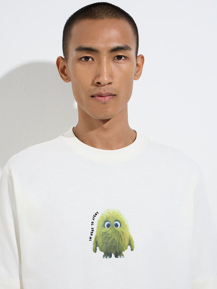 Nuon Off-White Printed Relaxed-Fit Cotton T-Shirt