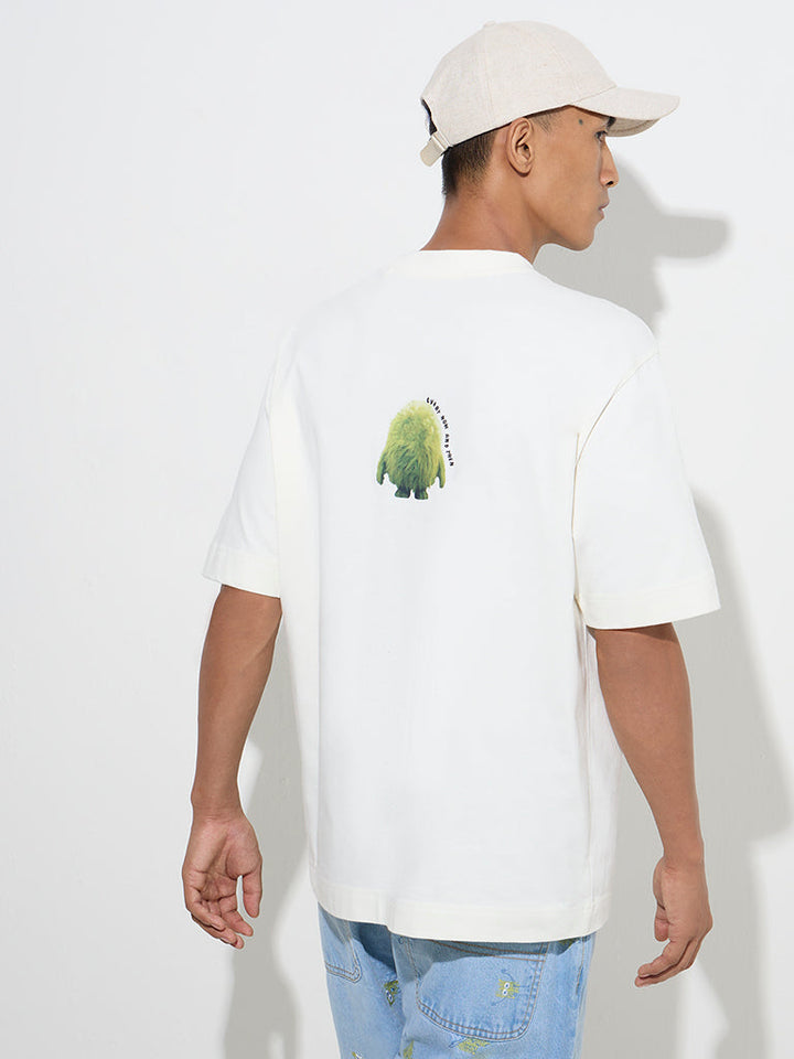 Nuon Off-White Printed Relaxed-Fit Cotton T-Shirt