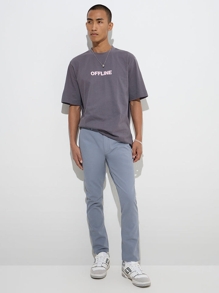 Nuon Grey Text Printed Relaxed fit Cotton T-Shirt
