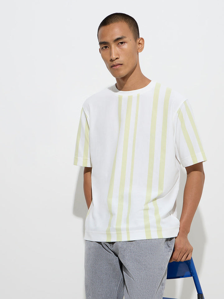 Nuon White Striped Relaxed-Fit Cotton-Blend T-Shirt