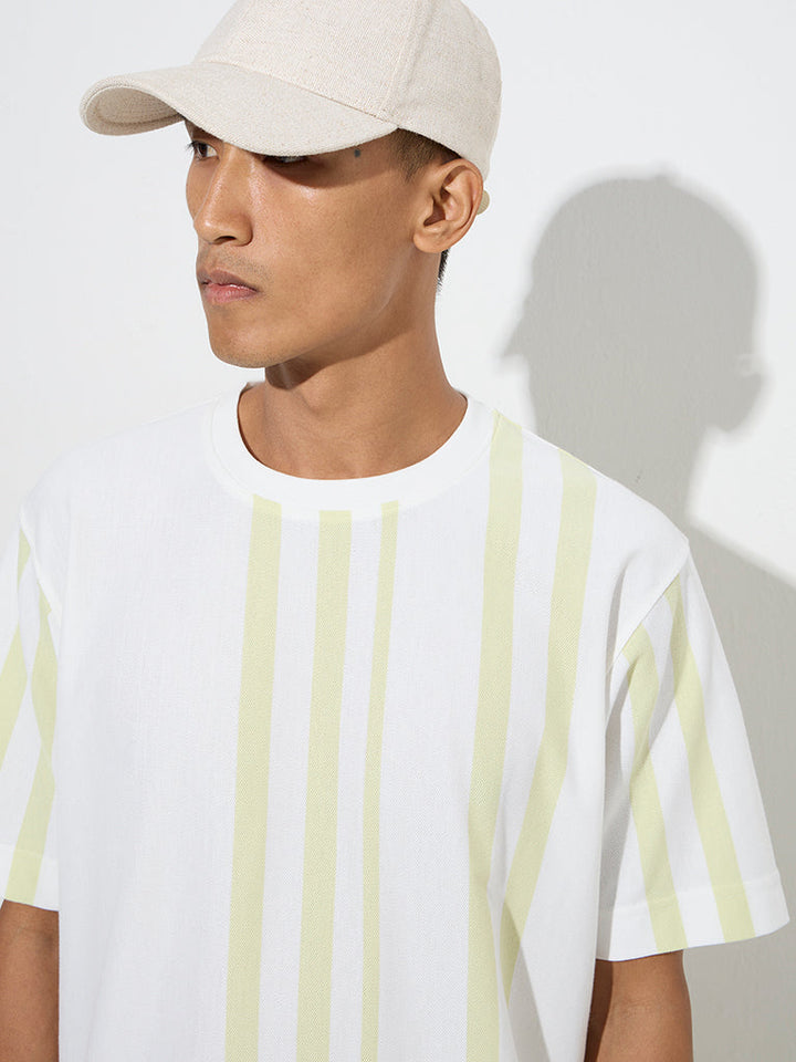 Nuon White Striped Relaxed-Fit Cotton-Blend T-Shirt